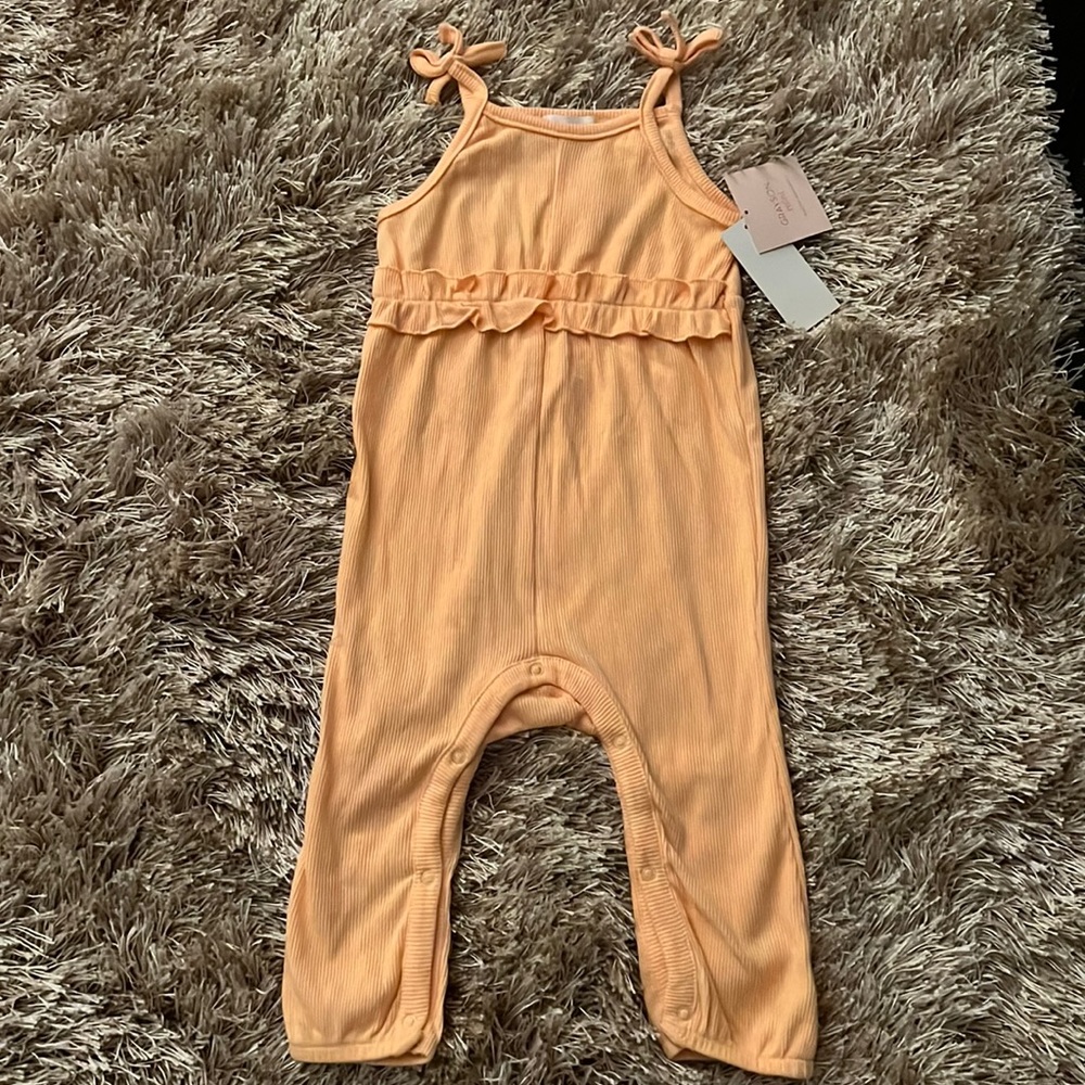 Grayson Mini Coral Baby Girl Strappy One Piece Long Leg Romper Ruffled NWT